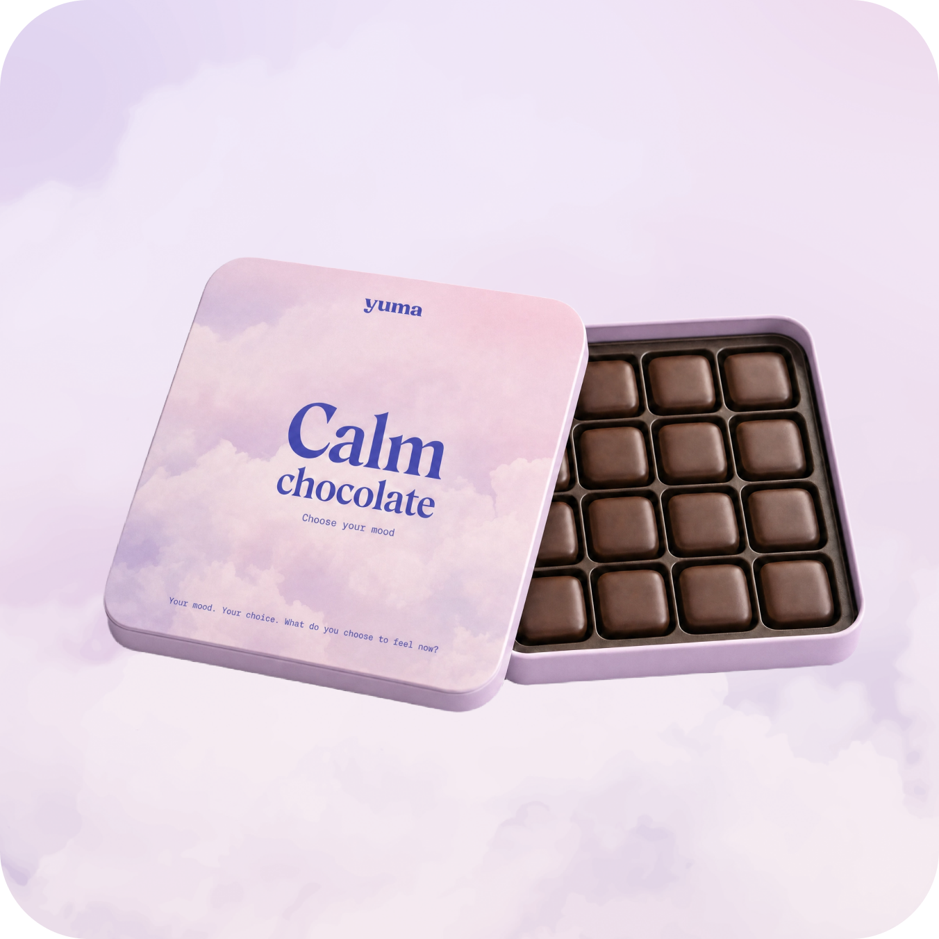Yuma Calm chocolate tin, open