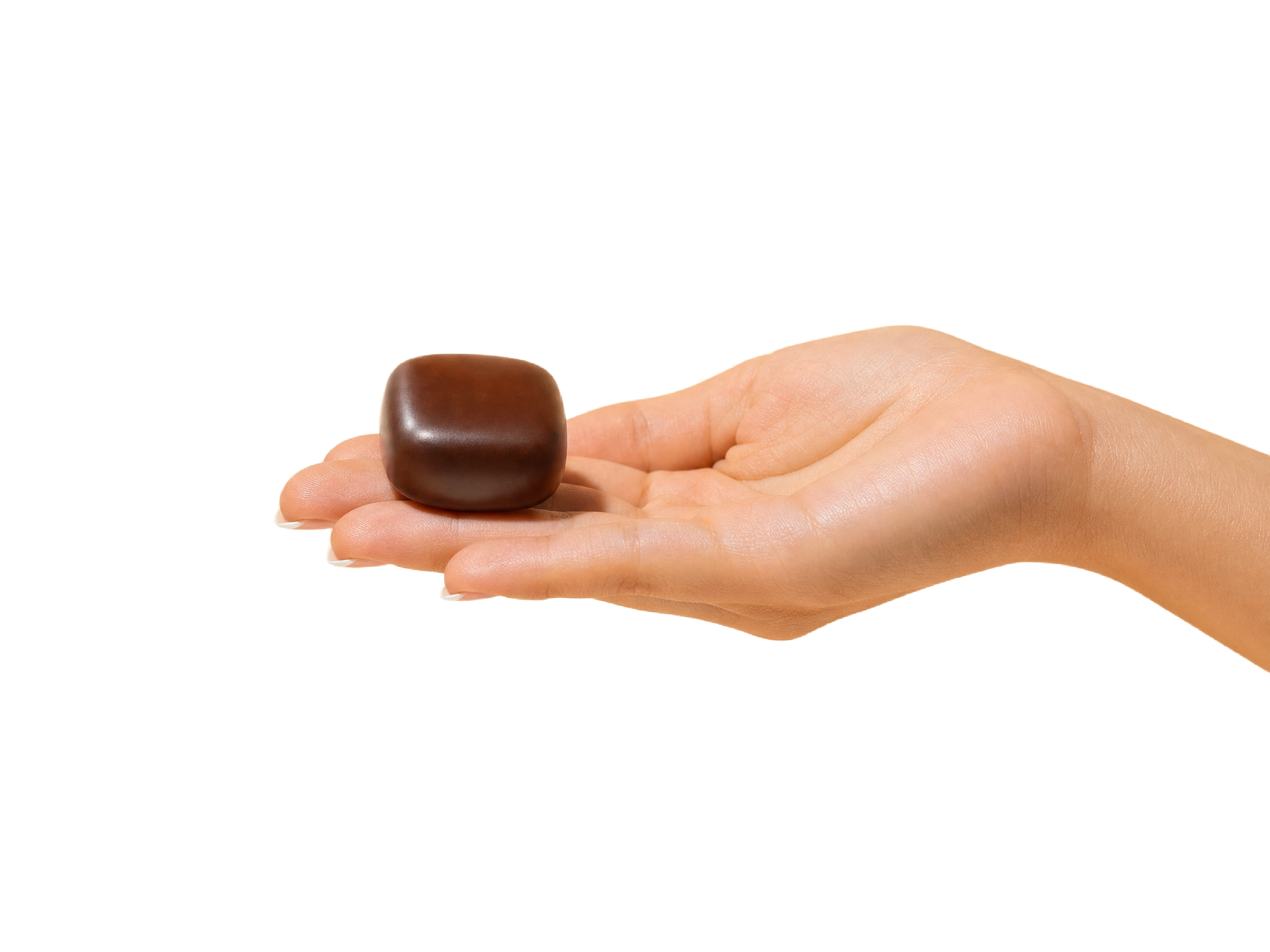 A hand holding a piece of Yuma chocolate